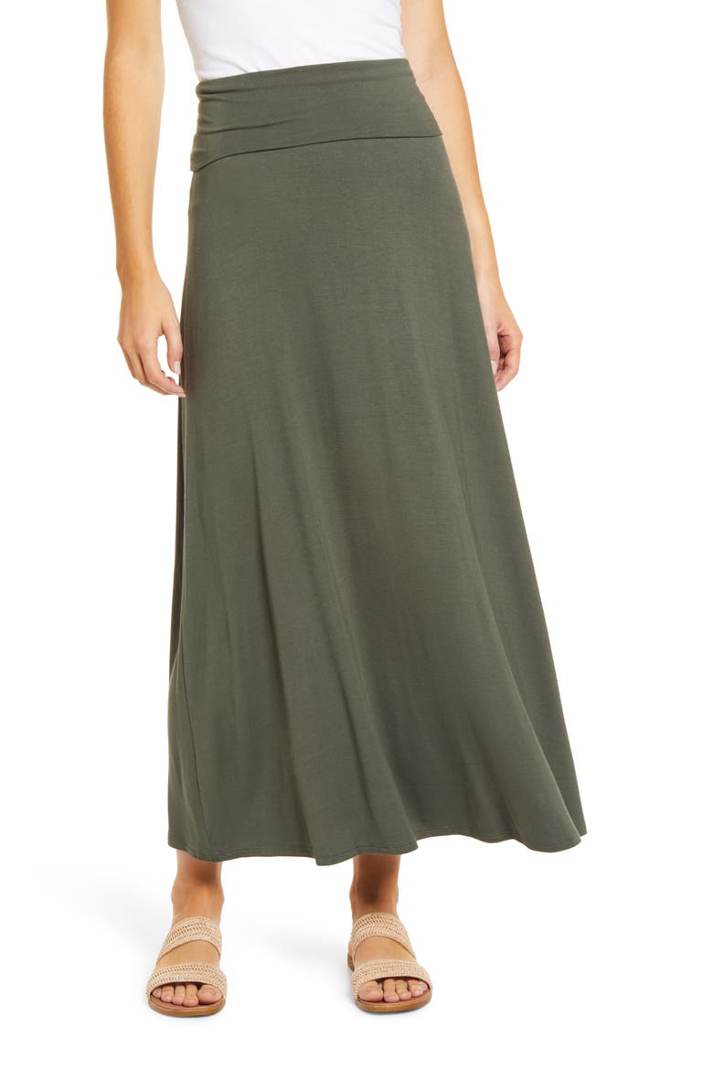 Roll Top Maxi Skirt, Main, color, DK OLIVE