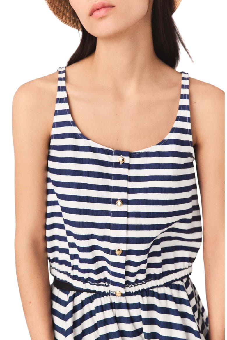 Linen-blend top, Alternate, color, White/blue