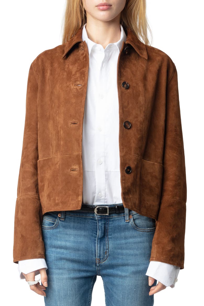 Lessa Suede Jacket, Main, color, COGNAC