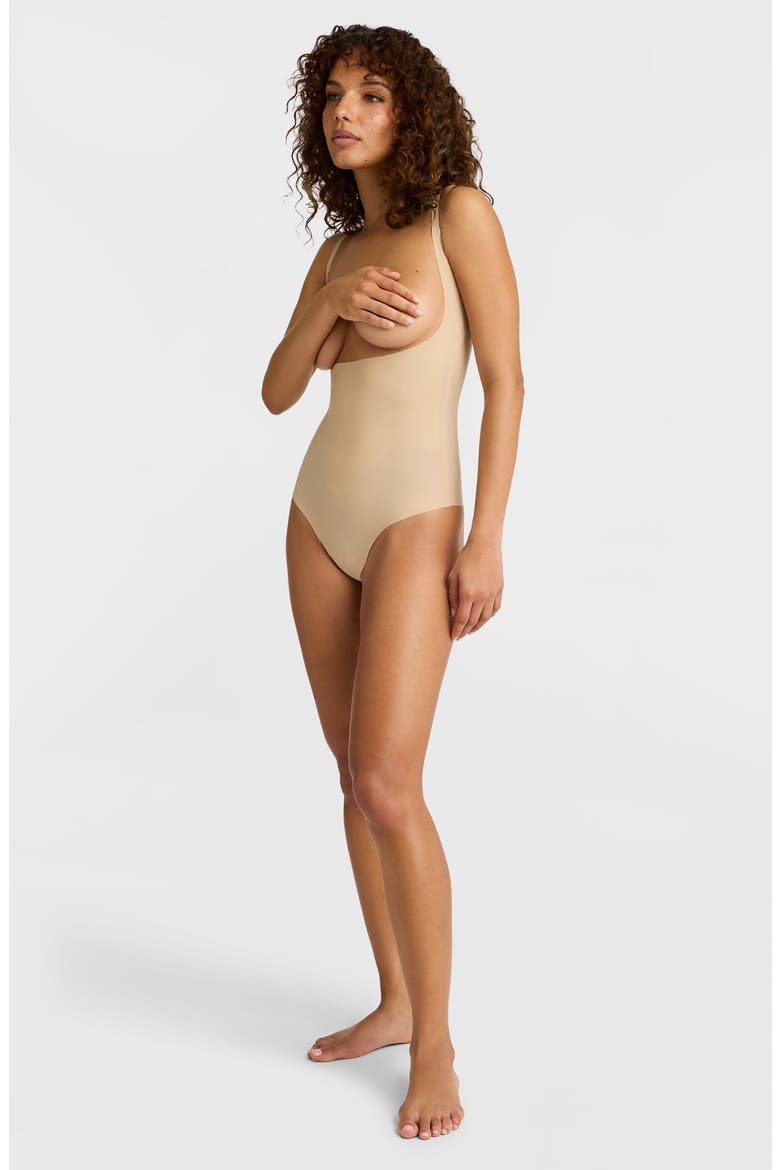 Zone Smoothing Open Bust Bodysuit, Alternate, color, BEIGE