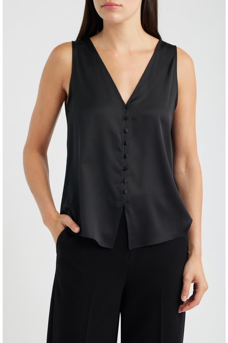 Colette Silk Blend Button-Up Top, Main, color, BLACK