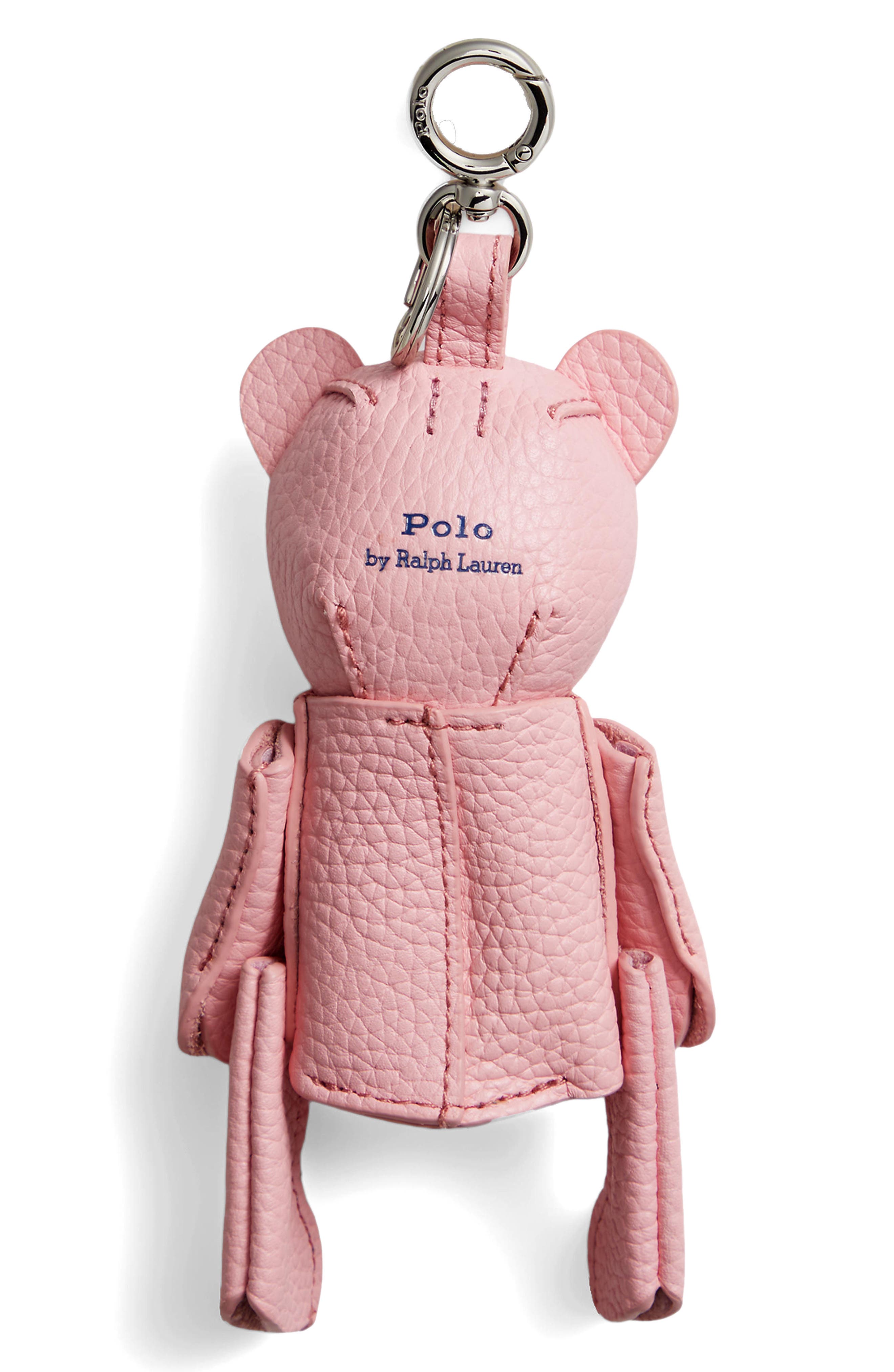 Polo Ralph Lauren Pebble Leather Polo Bear Charm, Alternate, color, Cotton Candy
