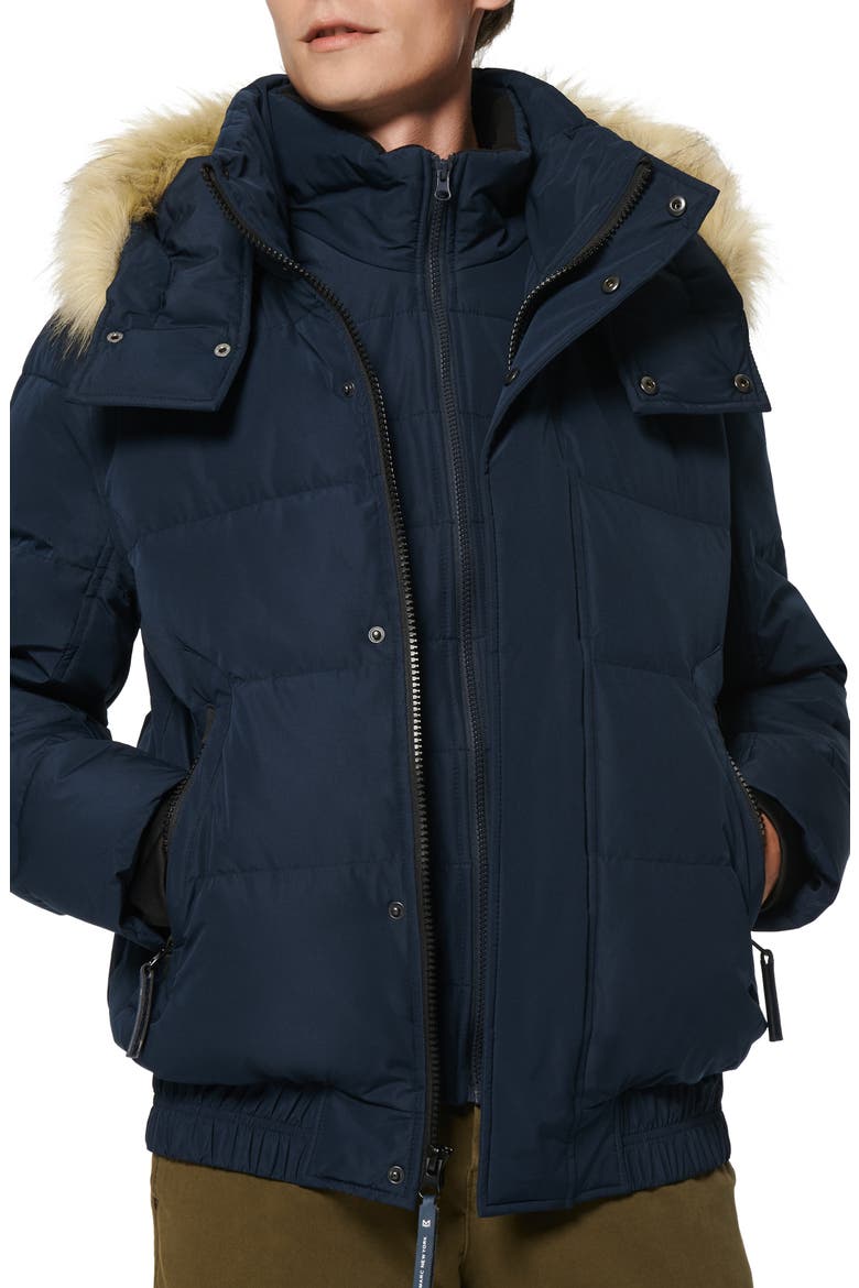 Umbra Faux Fur Trim Quilted Jacket, Main, color, INK