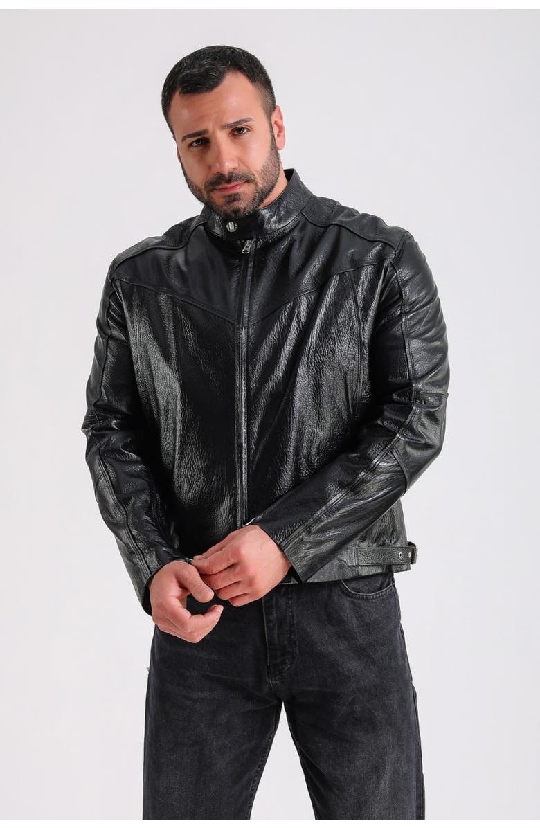 Furniq UK Eustace Leather Jacket, Alternate, color, Black