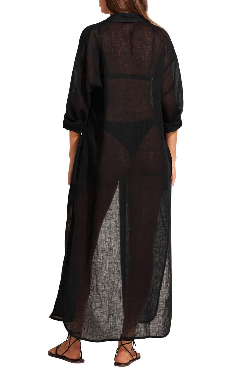 Vitamin A<sup>®</sup> Playa Long Seeve Linen Cover-Up Maxi Shirtdress, Alternate, color, 