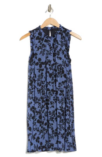 Tommy Hilfiger Ruffled Sleeveless Chiffon Shift Dress In Sky Captain Multi