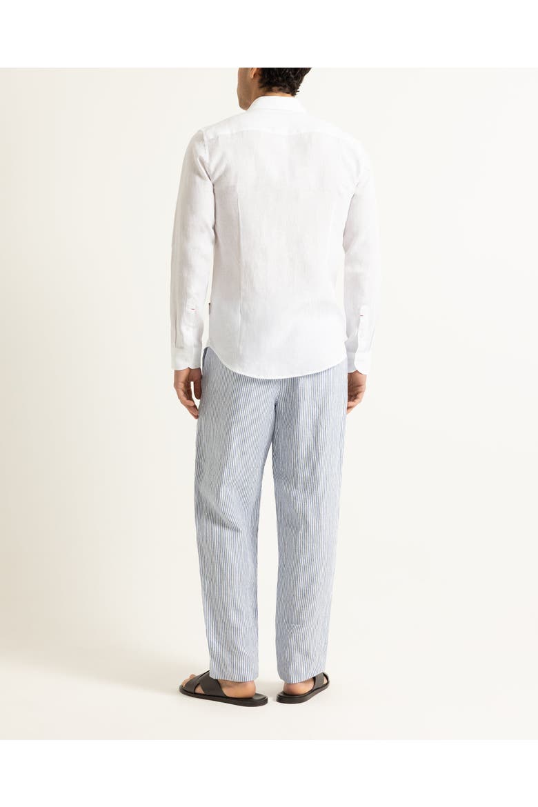 Giles Embroidery Tailored Fit Linen Embroidery Shirt, Alternate, color, White Sand/Night Iris