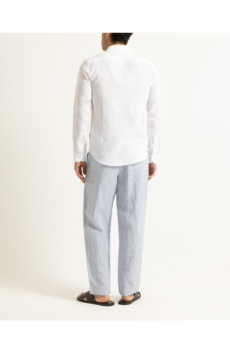Orlebar Brown Giles Embroidery Tailored Fit Linen Embroidery Shirt, Alternate, color, White Sand/Night Iris