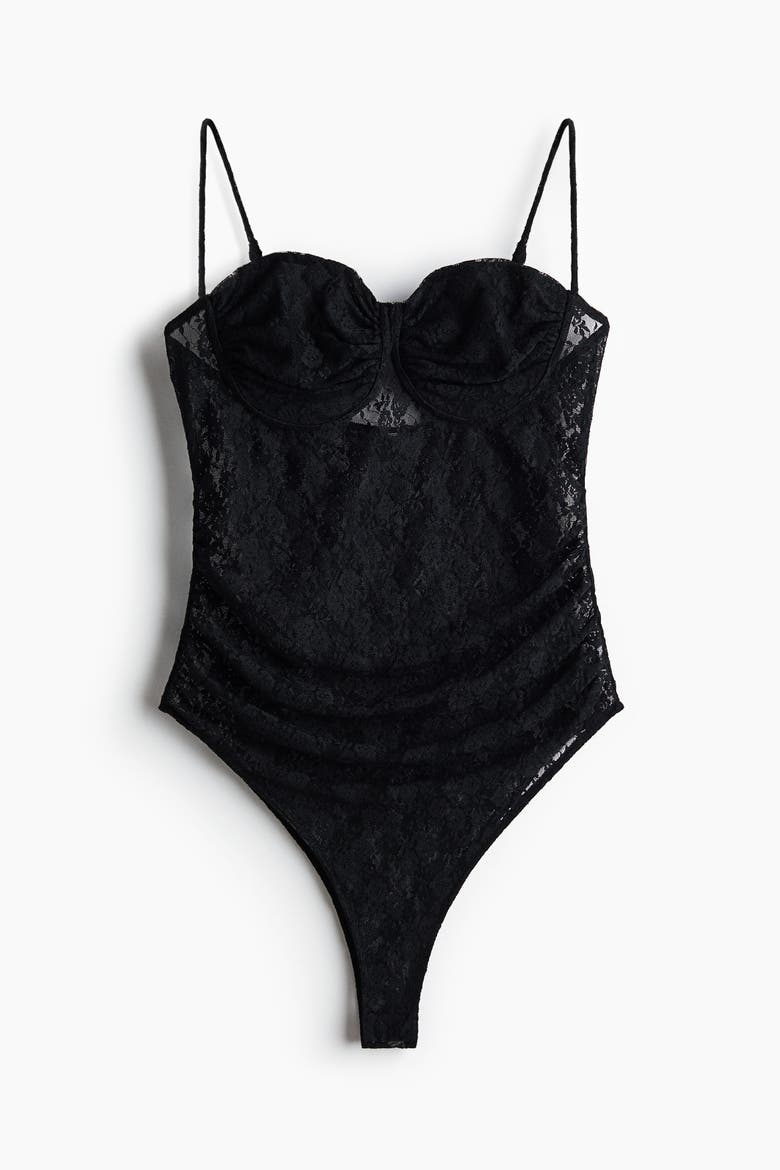 Lace Thong Bodysuit, Main, color, Black