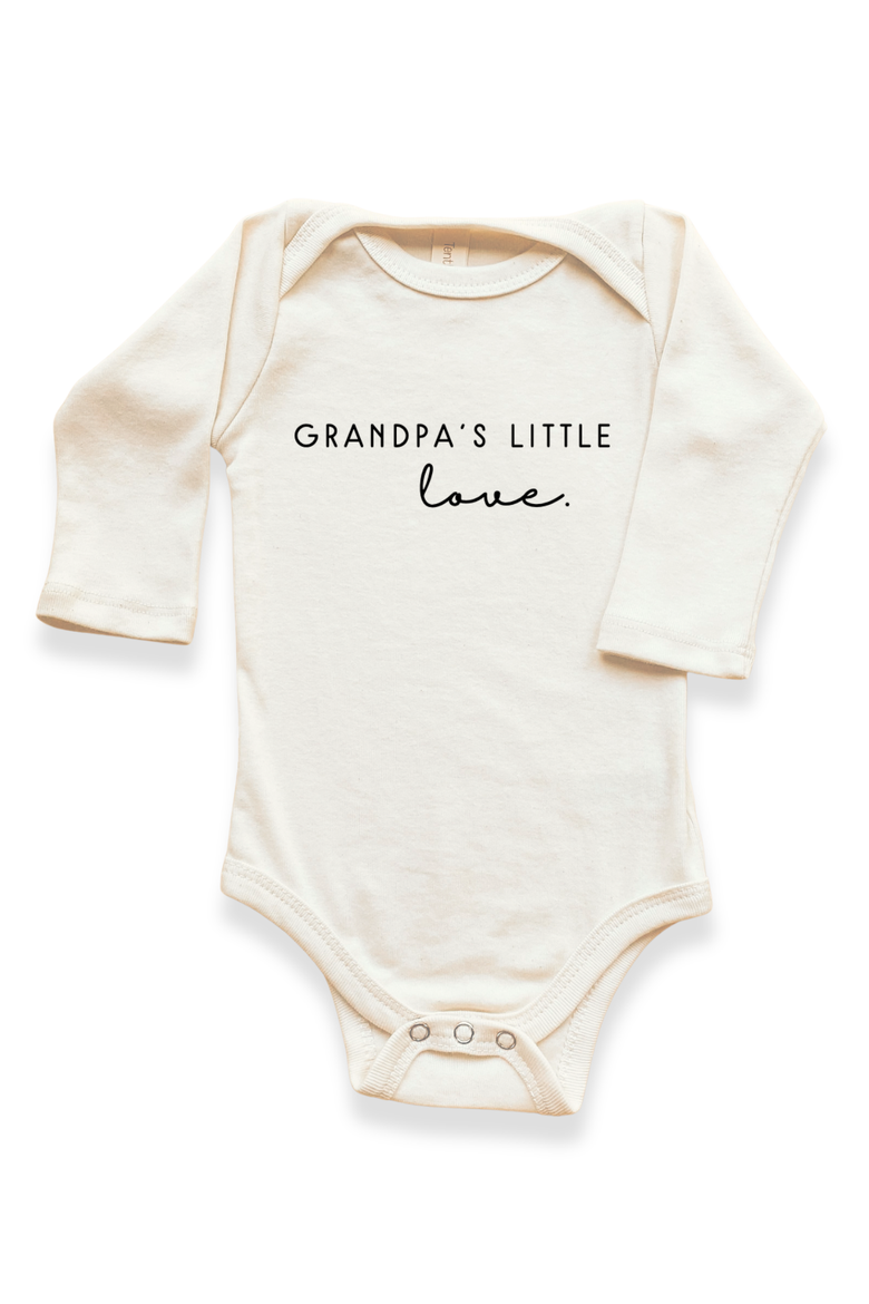 Grandpa's Little Love - Organic Long Sleeve Baby Bodysuit, Main, color, Natural Black Lettering