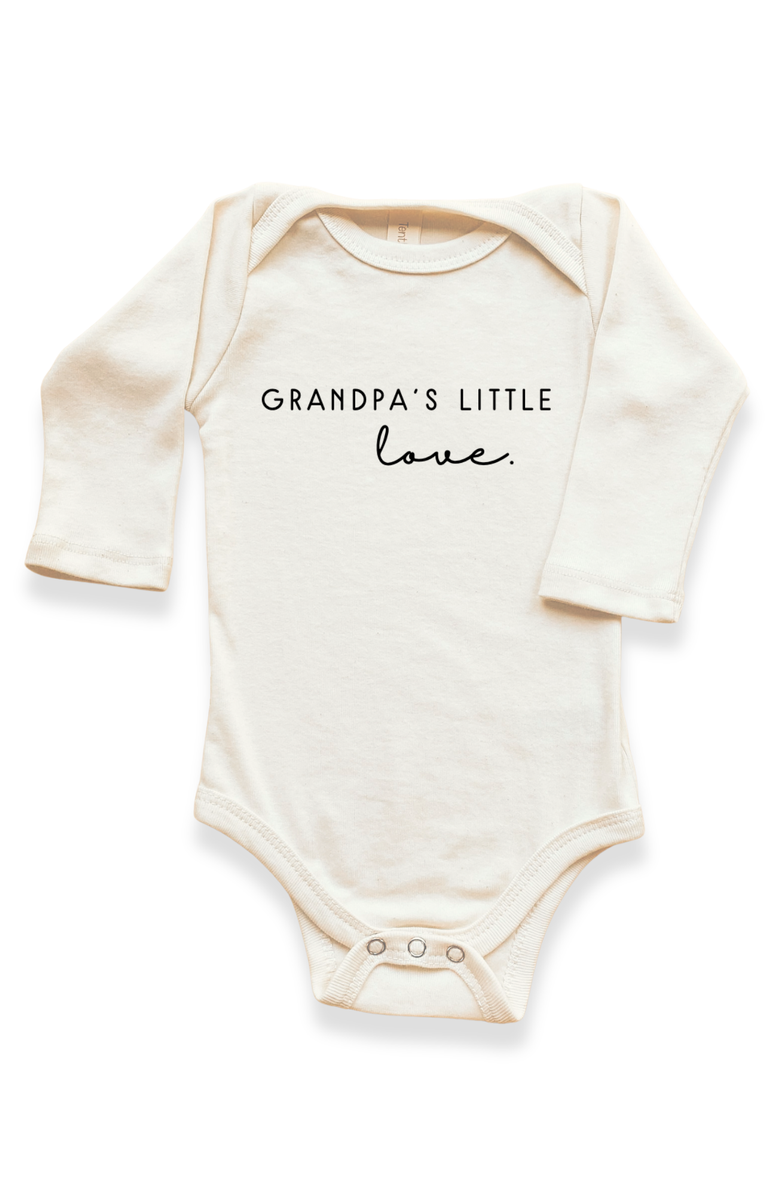 Tenth & Pine Grandpa's Little Love - Organic Long Sleeve Baby Bodysuit, Main, color, Natural Black Lettering
