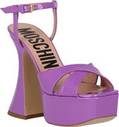 Moschino Patent Leather Ankle Strap Platform Sandal