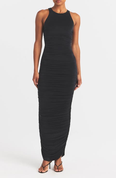 Cupro Jersey Ruched Long Dress