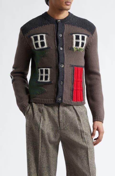 House Intarsia Wool Cardigan