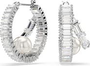 Swarovski x Ariana Grande Crystal Pearl & Baguette Cut Crystal Double Hoop Earrings