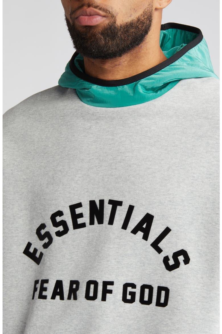 Oversize Fleece Hoodie, Alternate, color, LIGHT HEATHER GREY/ MINT LEAF