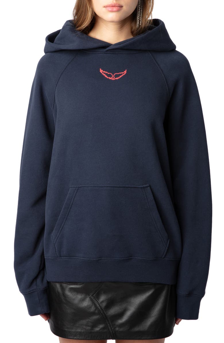 Zadig & Voltaire Georgy Telephone Embellished Cotton Graphic Hoodie, Main, color, 