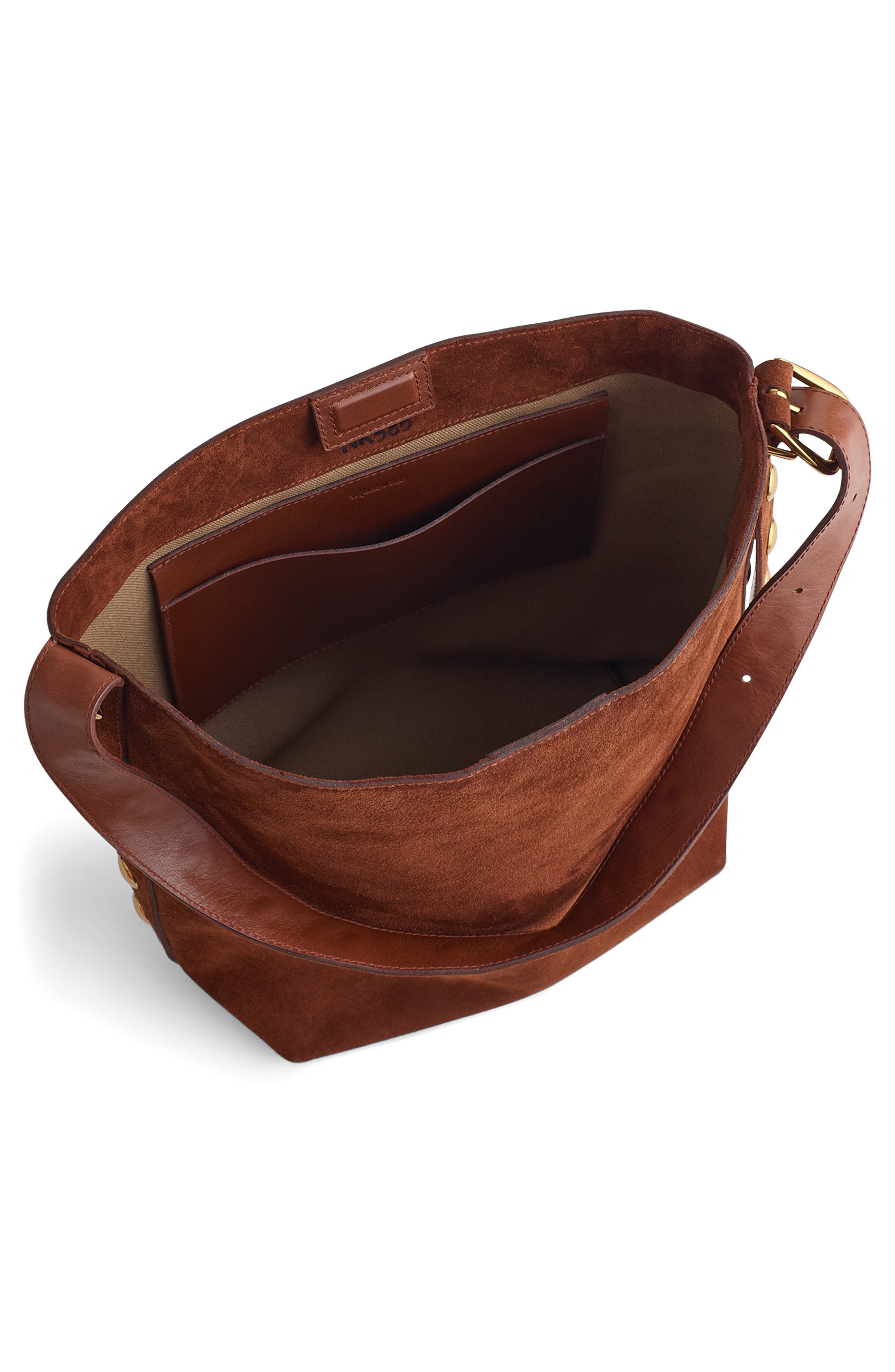 Madewell Essentials Suede Bucket Bag, Alternate, color, Soft Mahogany
