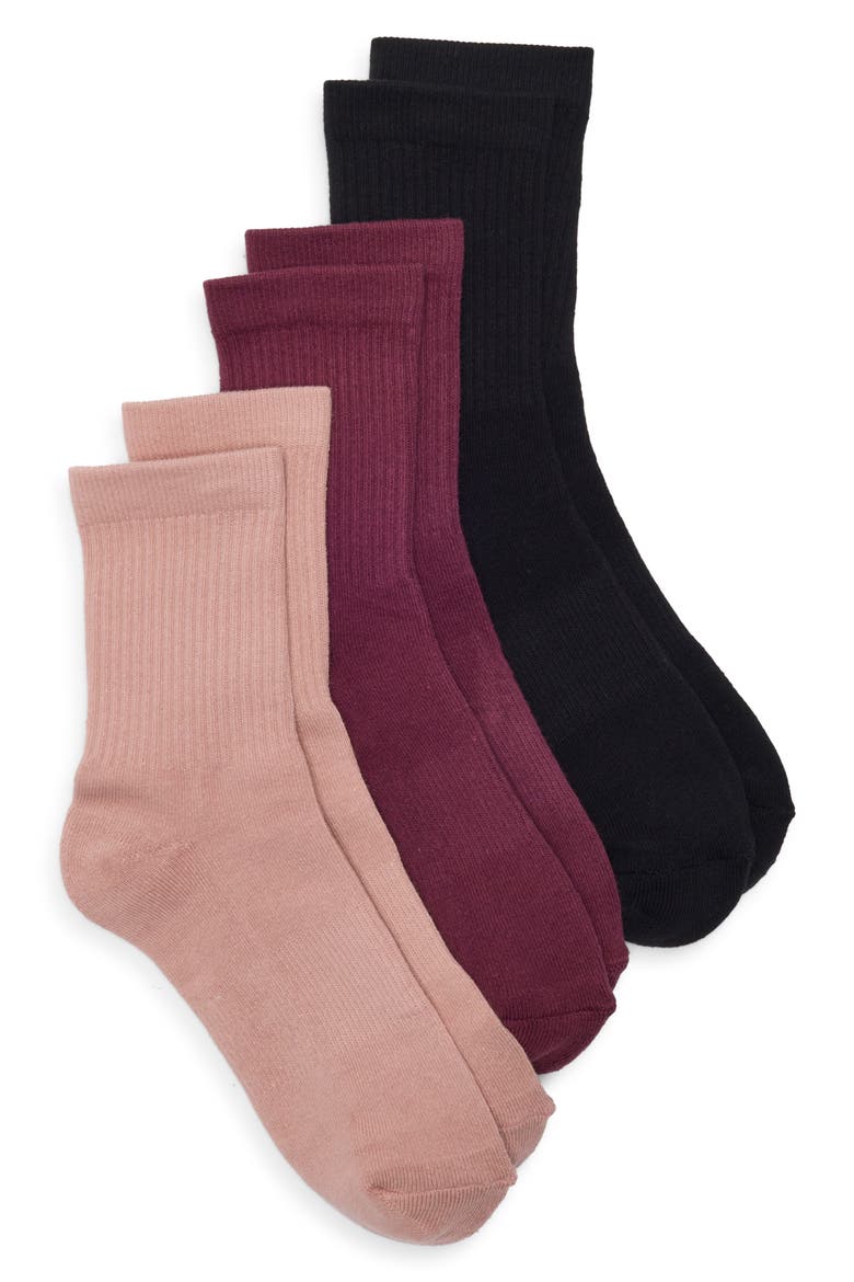Everyday 3-Pack Demi Crew Socks, Alternate, color, BURGUNDY MULTI