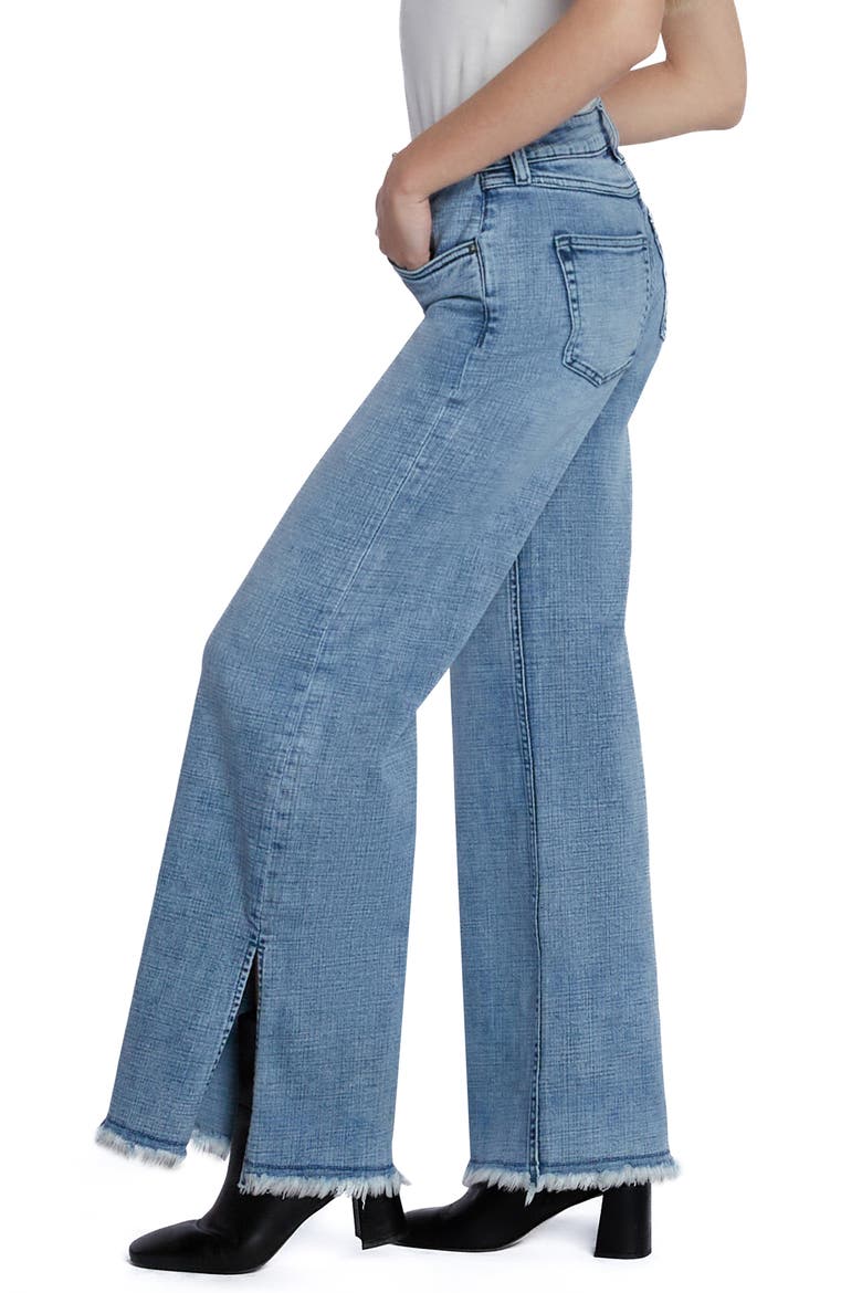 Frayed Split Hem Mid Rise Wide Leg Jeans, Alternate, color, SPLIT BLUE