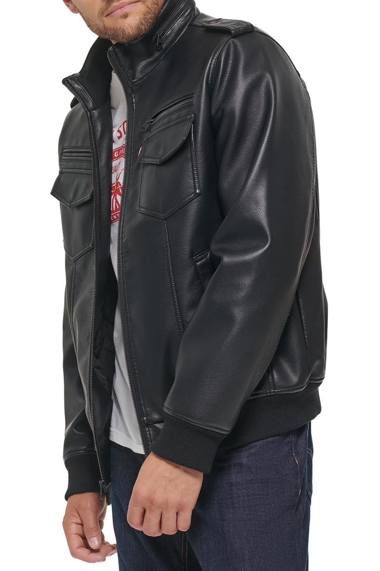 Water Resistant Faux Leather Aviator Bomber Jacket, Alternate, color, BLACK
