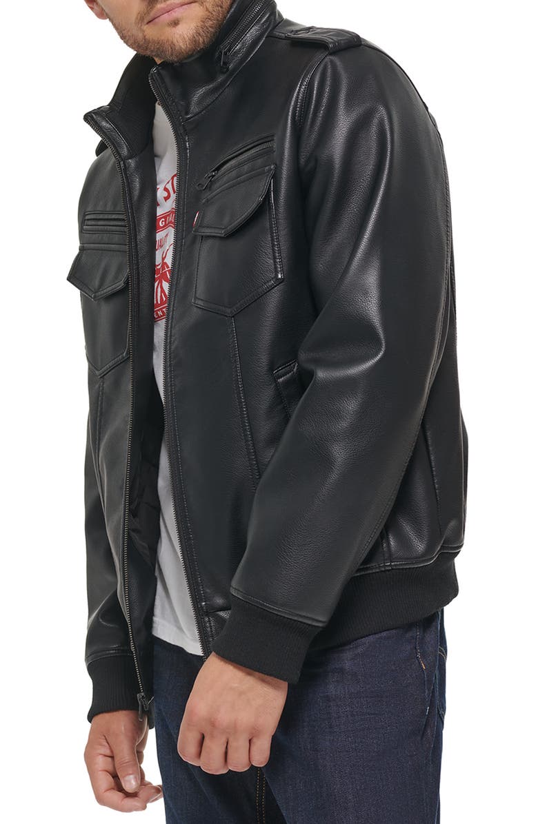 Levi's<sup>®</sup> Water Resistant Faux Leather Aviator Bomber Jacket, Alternate, color, 