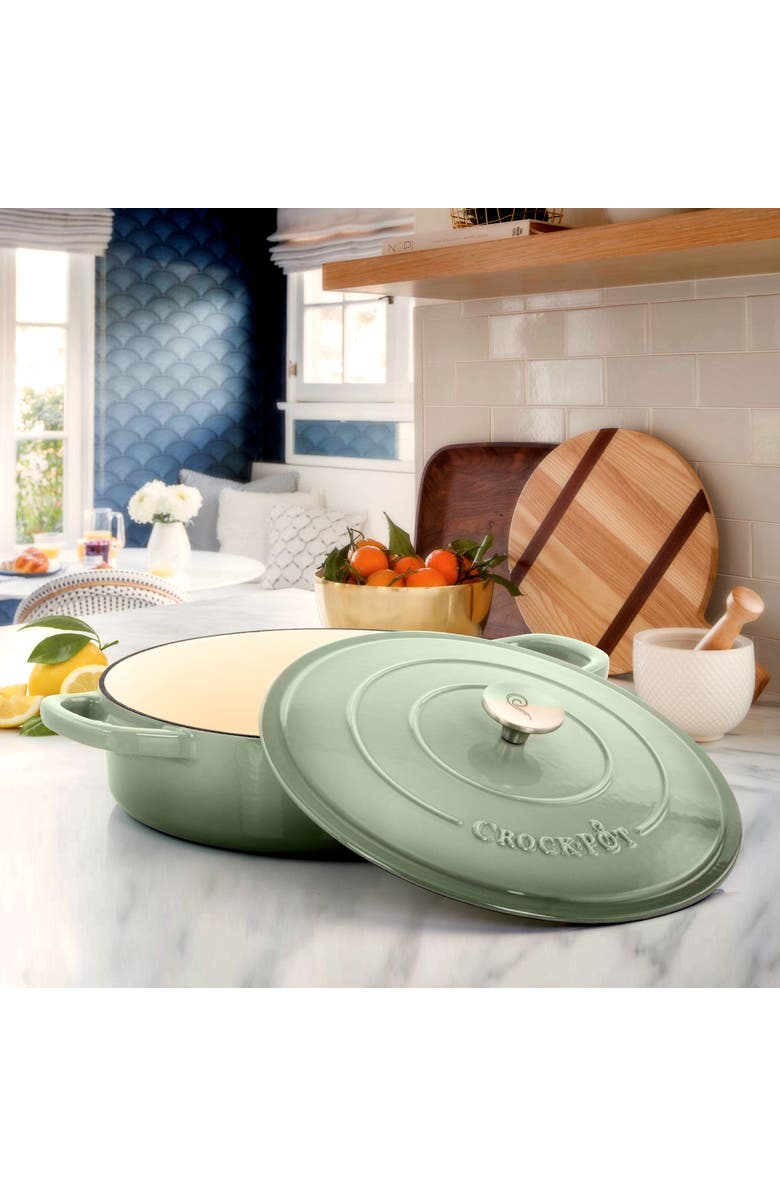 Crock-pot 5 Quart Round Enameled Cast Iron Braiser Pan with Self Basting Lid, Alternate, color, Green