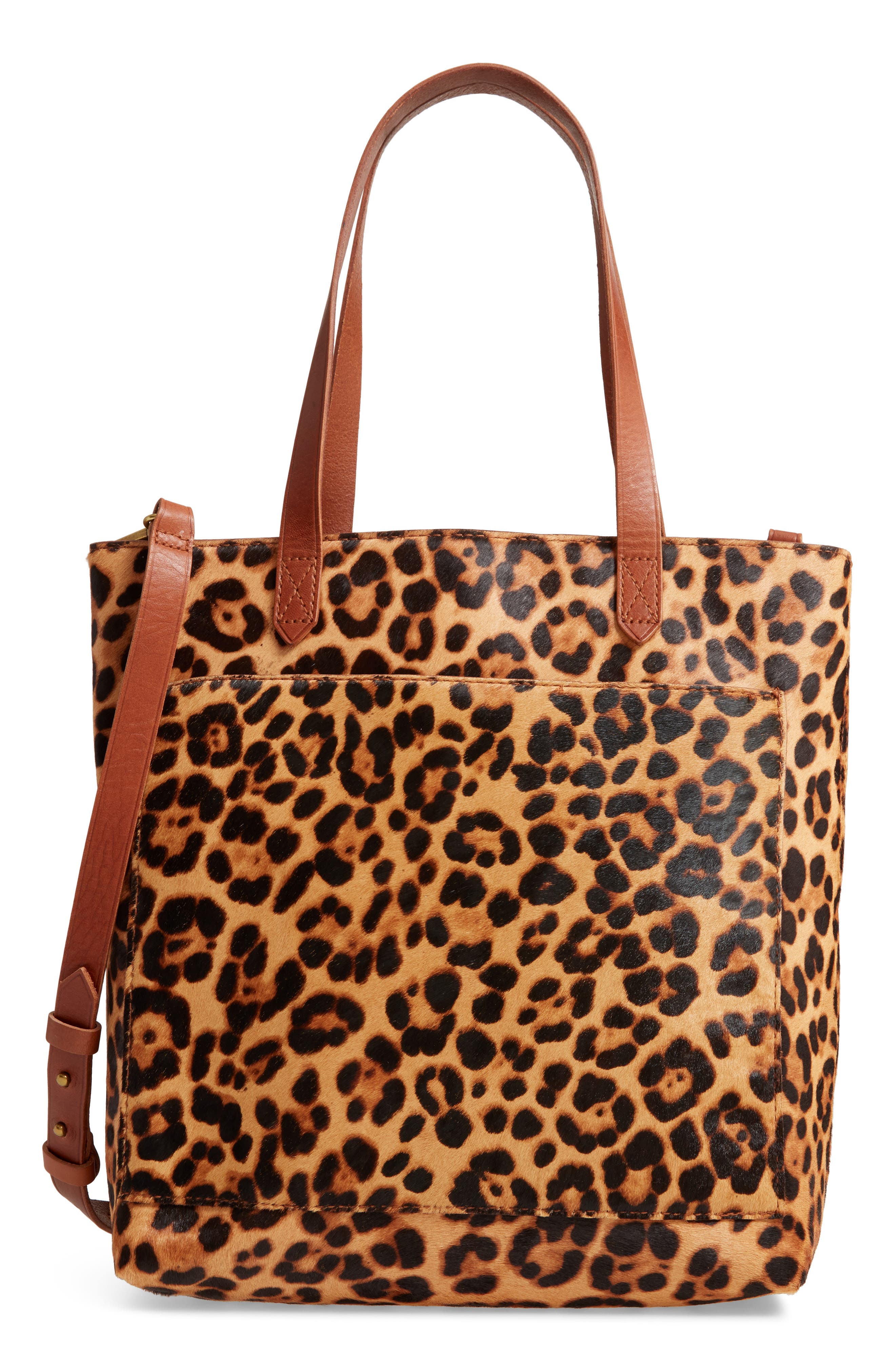 Madewell Leopard Genuine Calf Hair Medium Transport Tote, Main, color, 