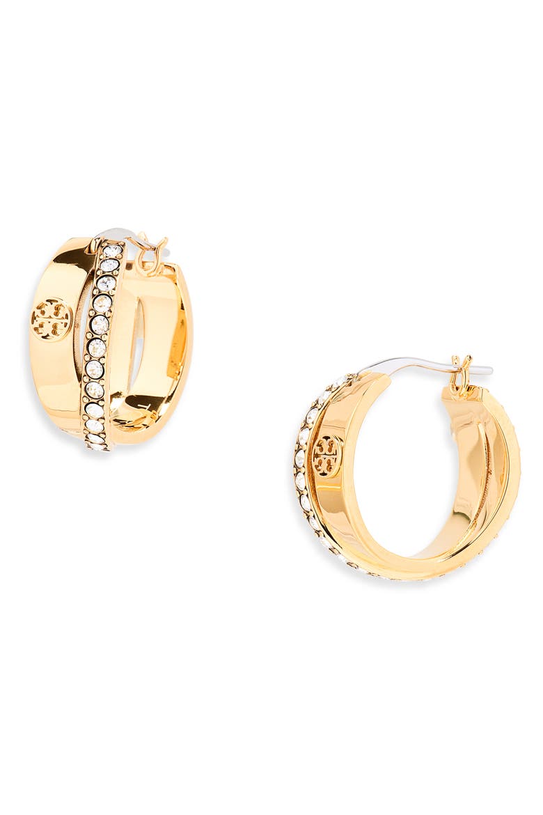 Icon Pavé Double Hoop Earrings, Main, color, TORY GOLD / CRYSTAL