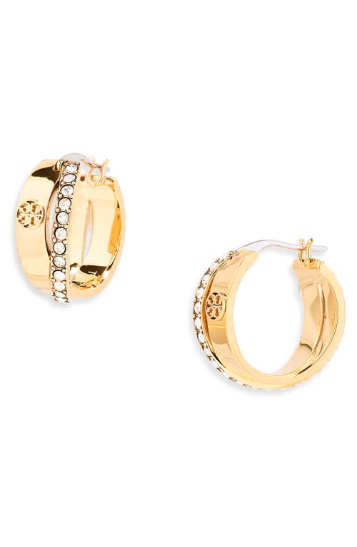 Tory Burch Icon Pavé Double Hoop Earrings in Tory Gold/crystal at Nordstrom