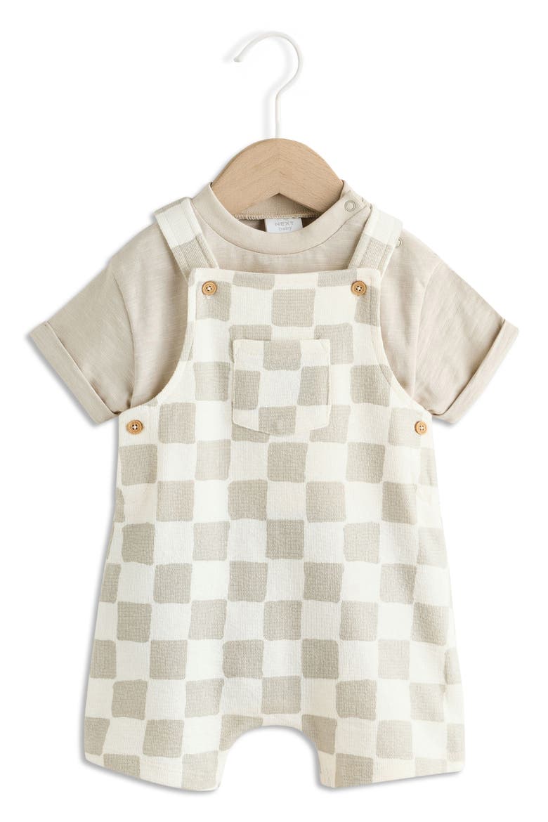Wobbling Checkerboard Knit Overalls & Bodysuit Set, Main, color, GREY