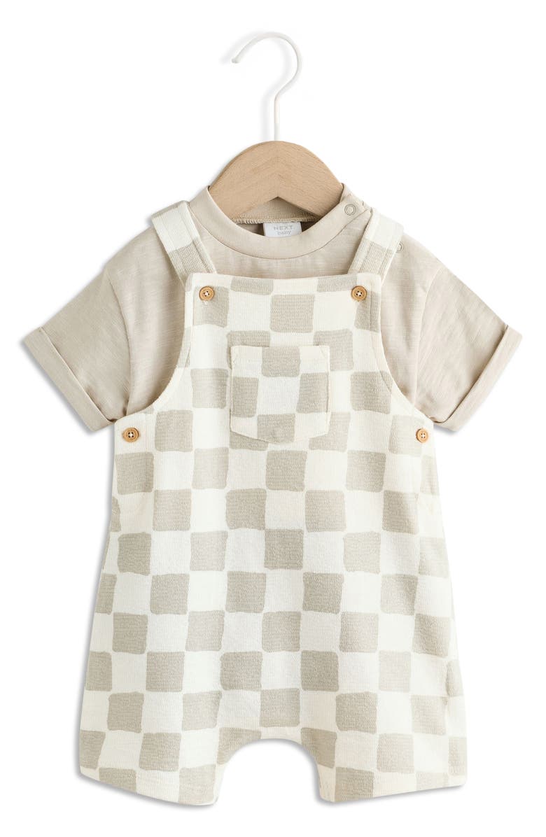NEXT Wobbling Checkerboard Knit Overalls & Bodysuit Set, Main, color, Grey