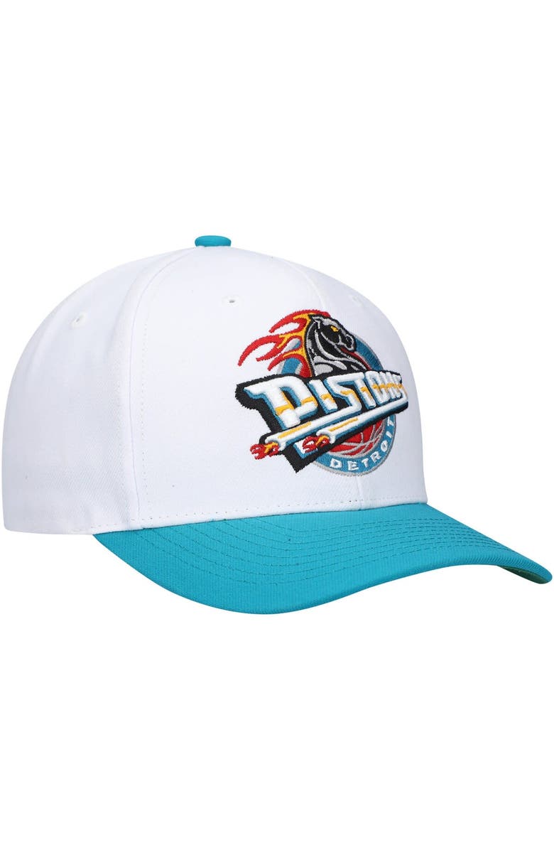 Mitchell & Ness Men's Mitchell & Ness White/Teal Detroit Pistons Hardwood Classics Core 2-Tone 2.0 Pro Snapback Hat, Alternate, color, 