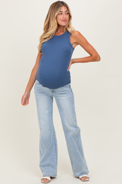 Pinkblush High Rise Wide Leg 90's Maternity Jeans In Blue