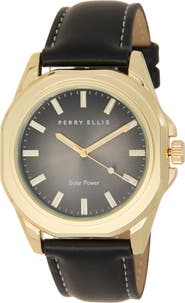 Perry Ellis Solar Faux Leather Strap Watch, 42mm