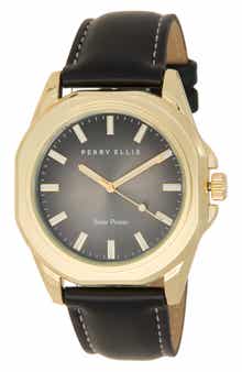 Perry Ellis Solar Faux Leather Strap Watch, 42mm