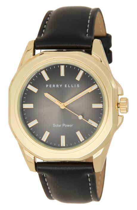 Perry Ellis Solar Faux Leather Strap Watch, 42mm