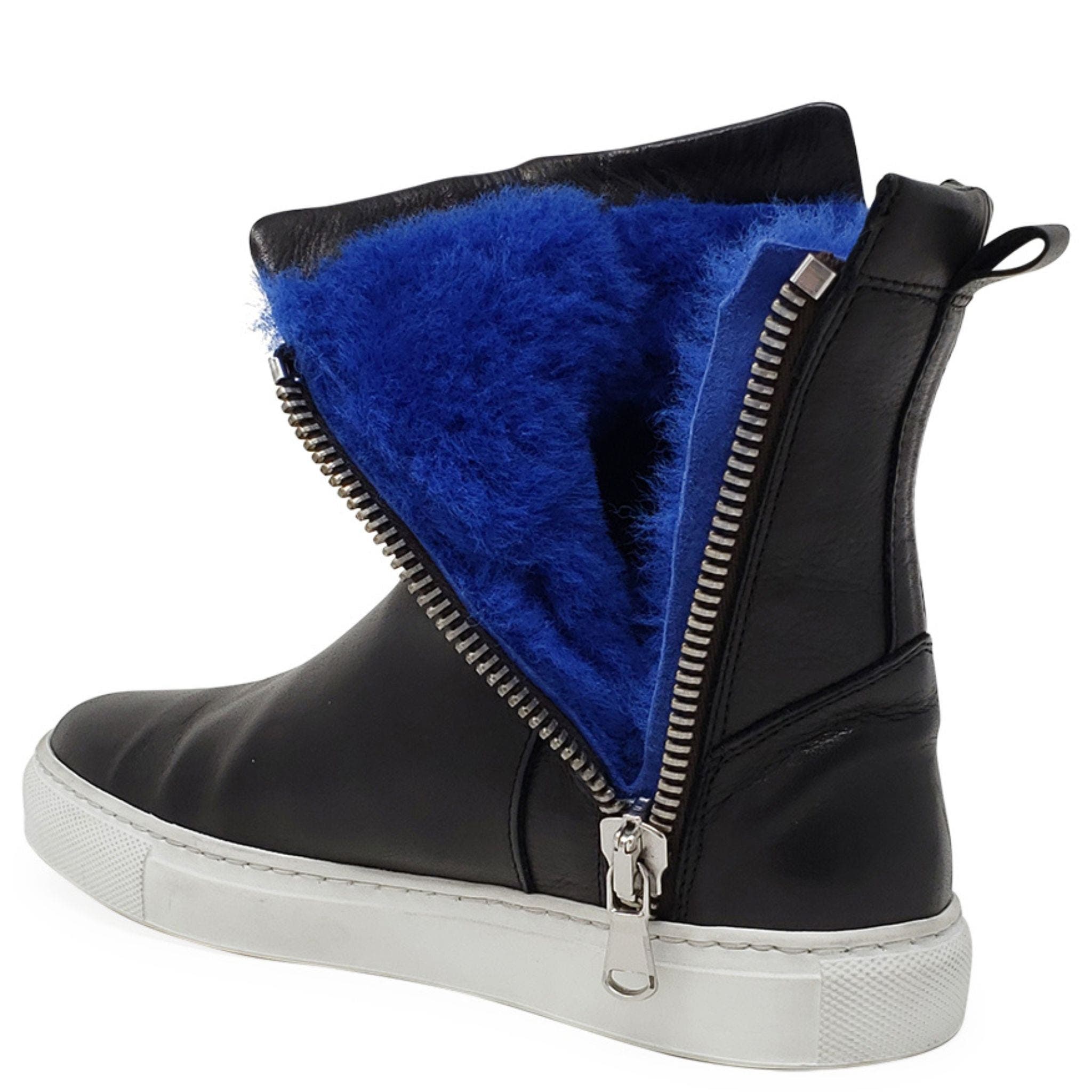 Madison Maison Double Zip Shearling Boot, Alternate, color, Black/Blue
