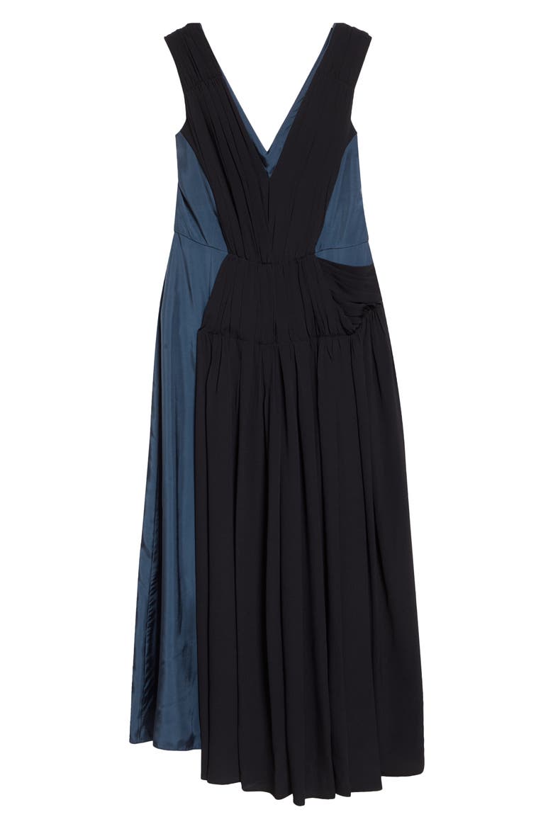 Two-Tone Mixed Media Asymmetric Midi Dress, Alternate, color, 00B42 TURQUOISE