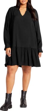City Chic Vita Long Sleeve Ruffle Hem Dress