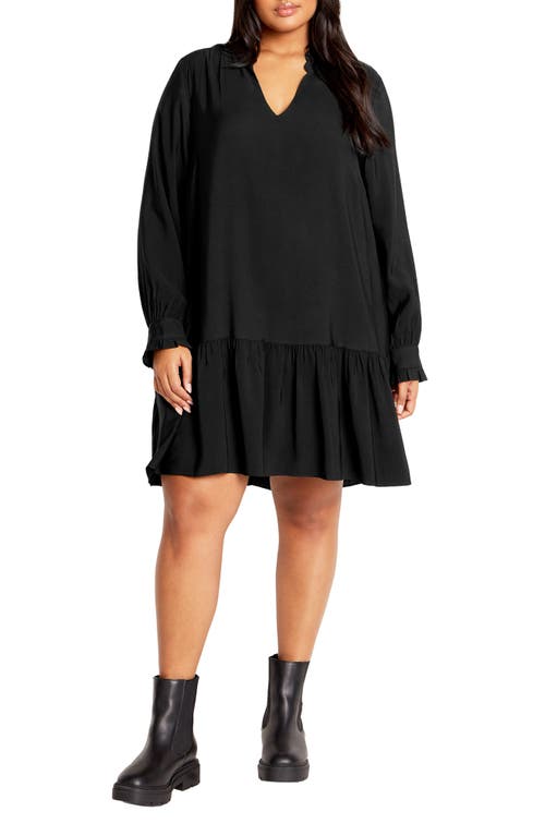 City Chic Vita Long Sleeve Ruffle Hem Dress In Black