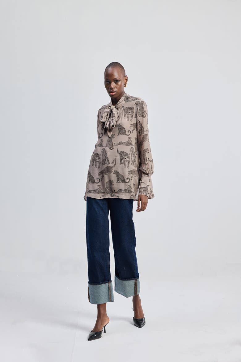 Relaxed-Fit Top with Front Tie, Alternate, color, Feral Whispers