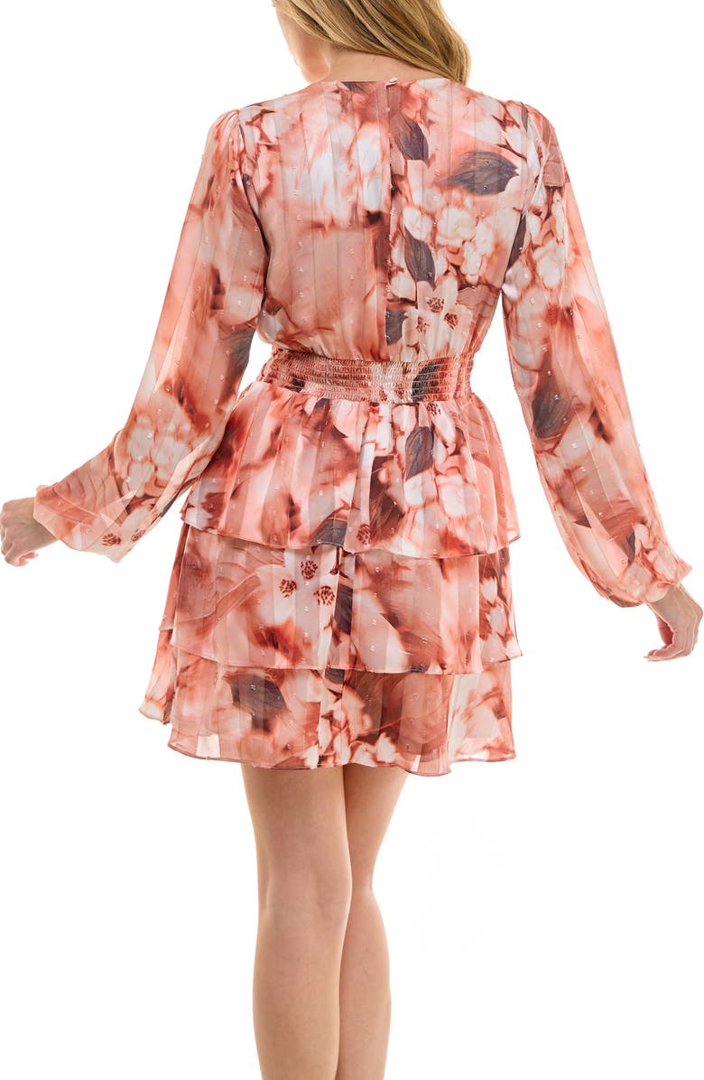 Socialite Long Sleeve Metallic Tiered Minidress, Alternate, color, Grey/ Peach