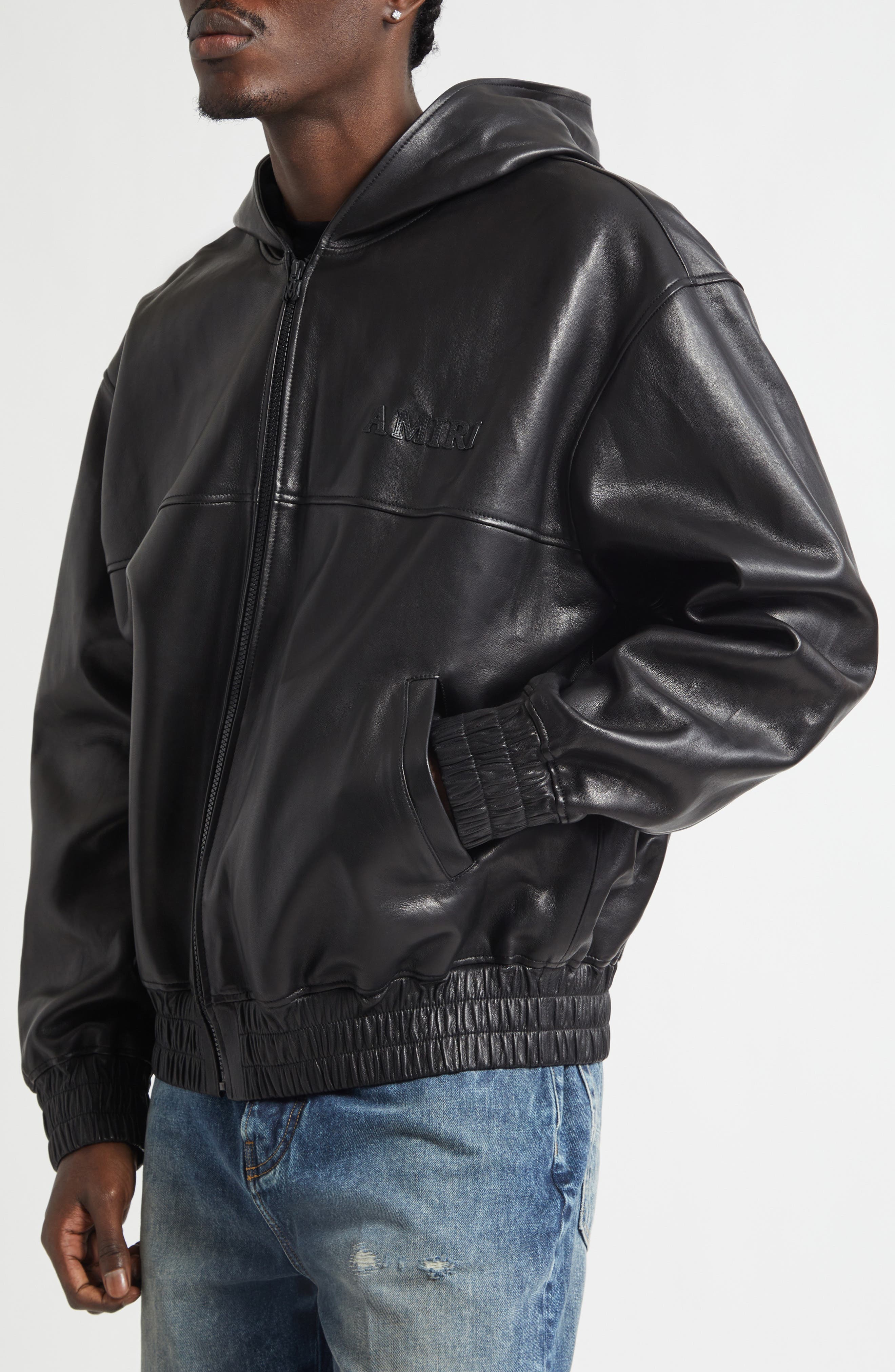 Oversize Hooded Lambskin Leather Zip Jacket (Men) | Nordstrom