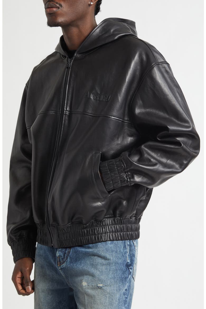 Oversize Hooded Lambskin Leather Zip Jacket (Men) | Nordstrom