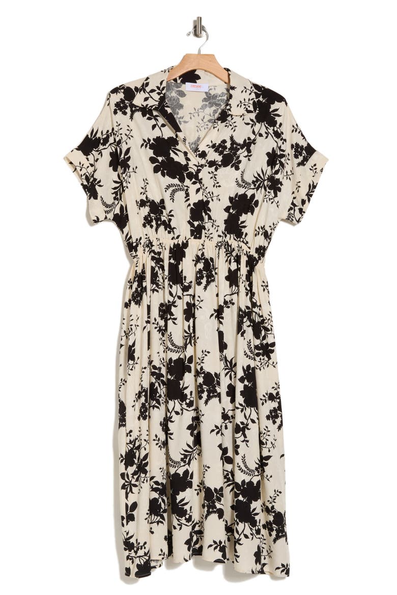 Floral Jacquard Collared Dress, Alternate, color, WHITE/ BLACK