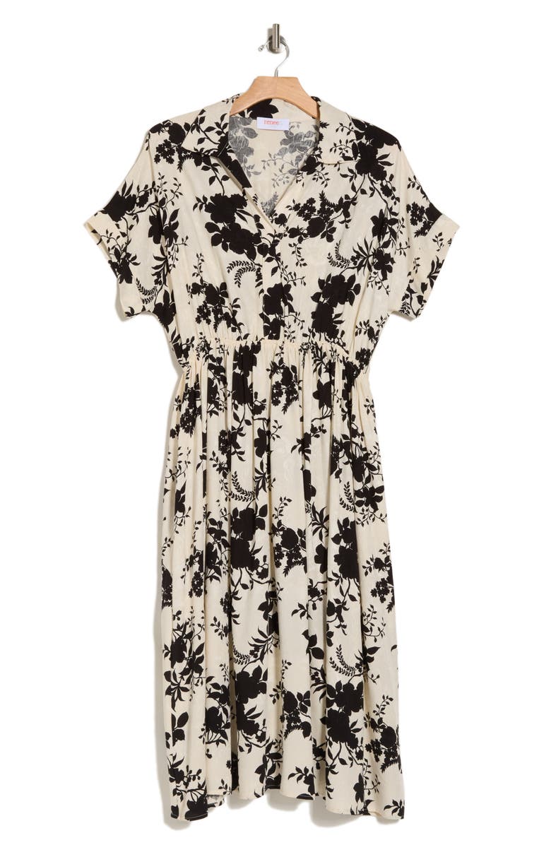 Renee C Floral Jacquard Collared Dress, Alternate, color, White/ Black