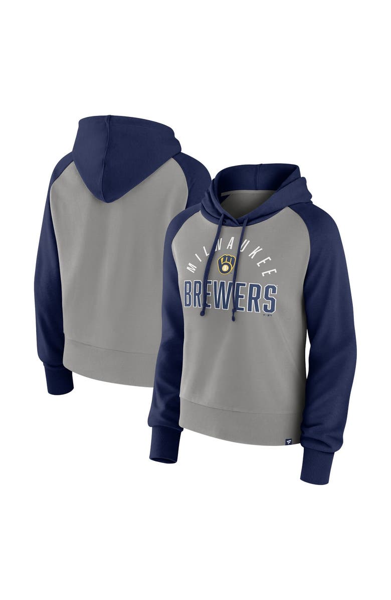 FANATICS Women's Fanatics Branded Navy/Gray Milwaukee Brewers Pop Fly Pullover Hoodie, Main, color, 