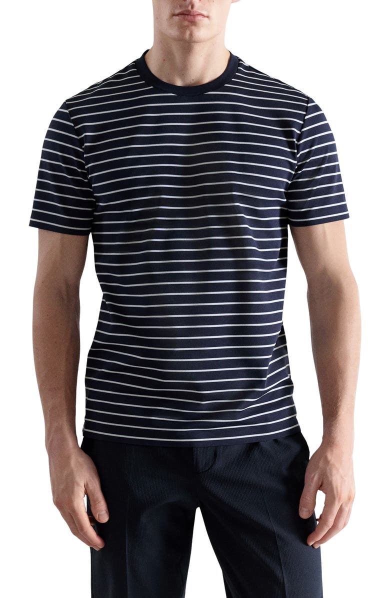 MANGO Slim Fit Coolmax<sup>®</sup> Stripe T-Shirt, Main, color, Navy