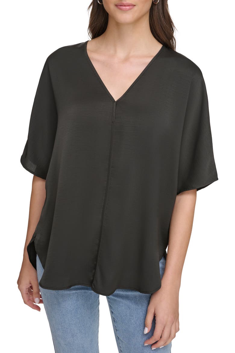 Short Sleeve Woven Top, Main, color, BLACK